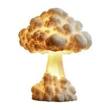 Atomic bomb mushroom cloud shaped decorative USB table lamp on a table.