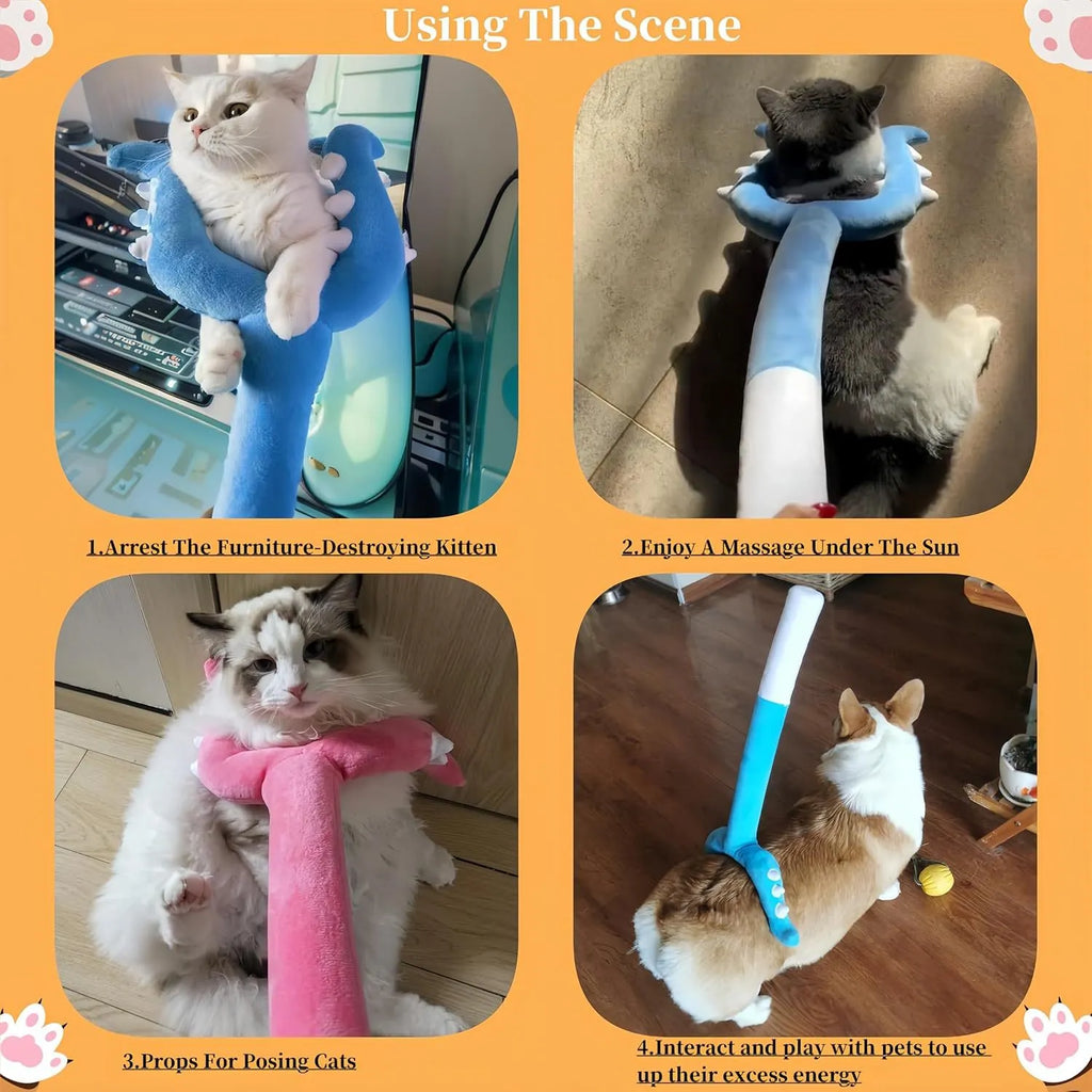 70cm blue plush cat wand toy with oversized design for indoor pet play
