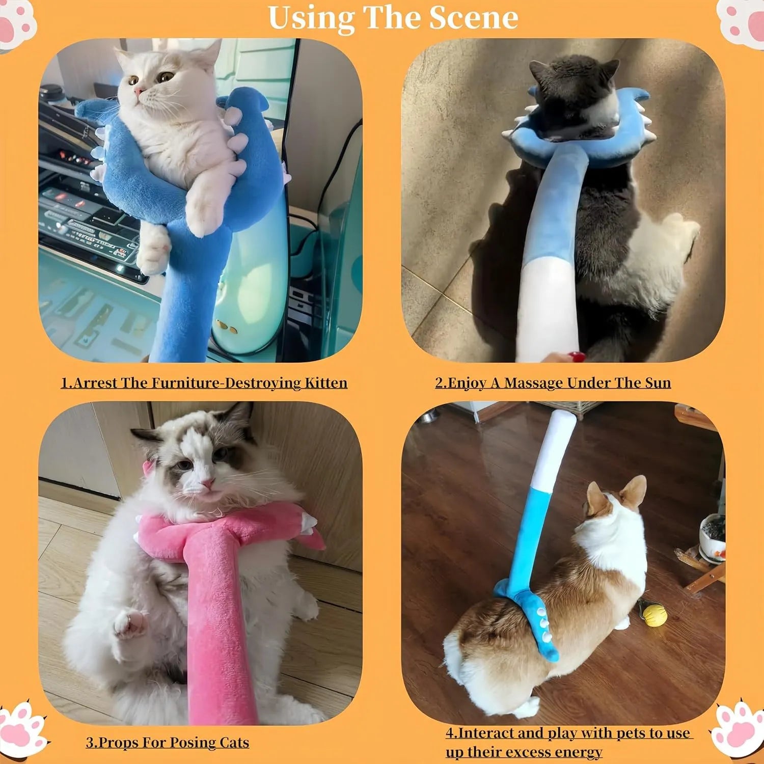 70cm blue plush cat wand toy with oversized design for indoor pet play