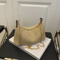 Women's woven straw crossbody bag in horizontal square shape with phone pocket, khaki colour