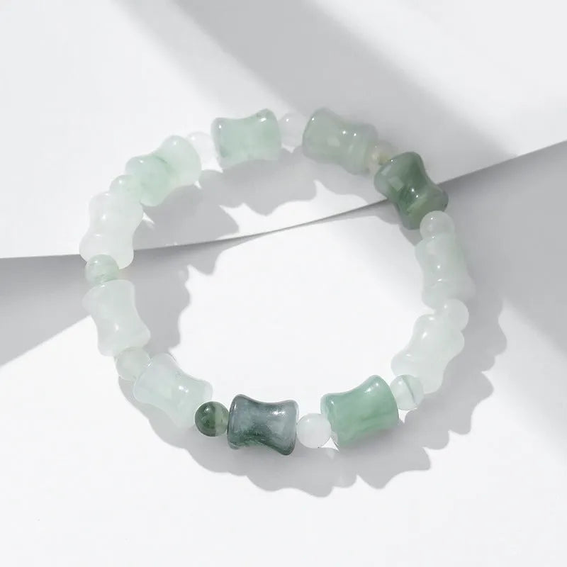 Natural chalcedony diamond shape beaded bracelet with safety lock charm on elastic string