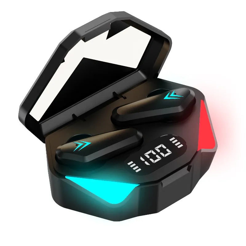 Sports gaming low-latency digital display Bluetooth headset in black with earplug style