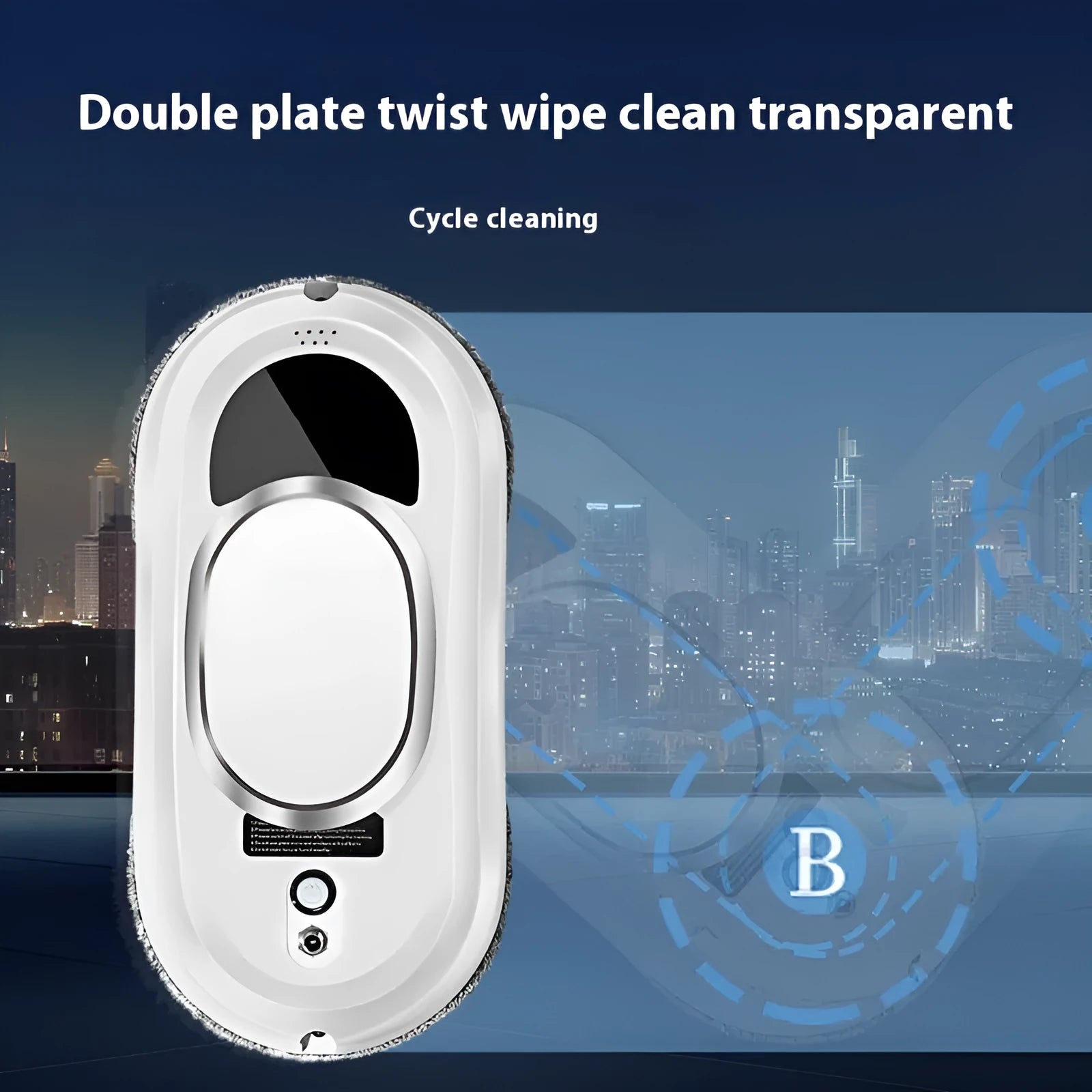 White full-automatic high-altitude cleaning machine with remote control on a window.
