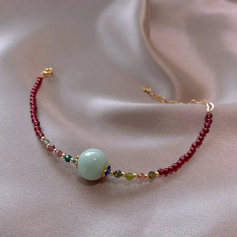 Women's Chinese style garnet tourmaline bracelet with drop shape beads and electroplated finish