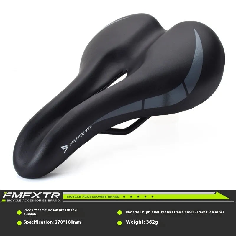 Bicycle seat cushion with hollow centre design showing PU leather foam construction