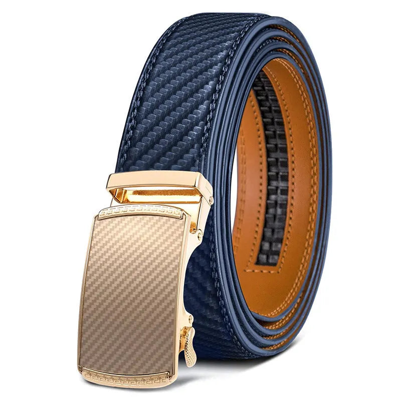 Men's PU leather automatic buckle belt with embossed finish and alloy buckle in multiple colour styles