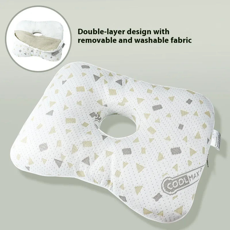 Beauty salon single hole ear pillow in grey with detachable cover, shown next to a tape measure indicating 39cm length.
