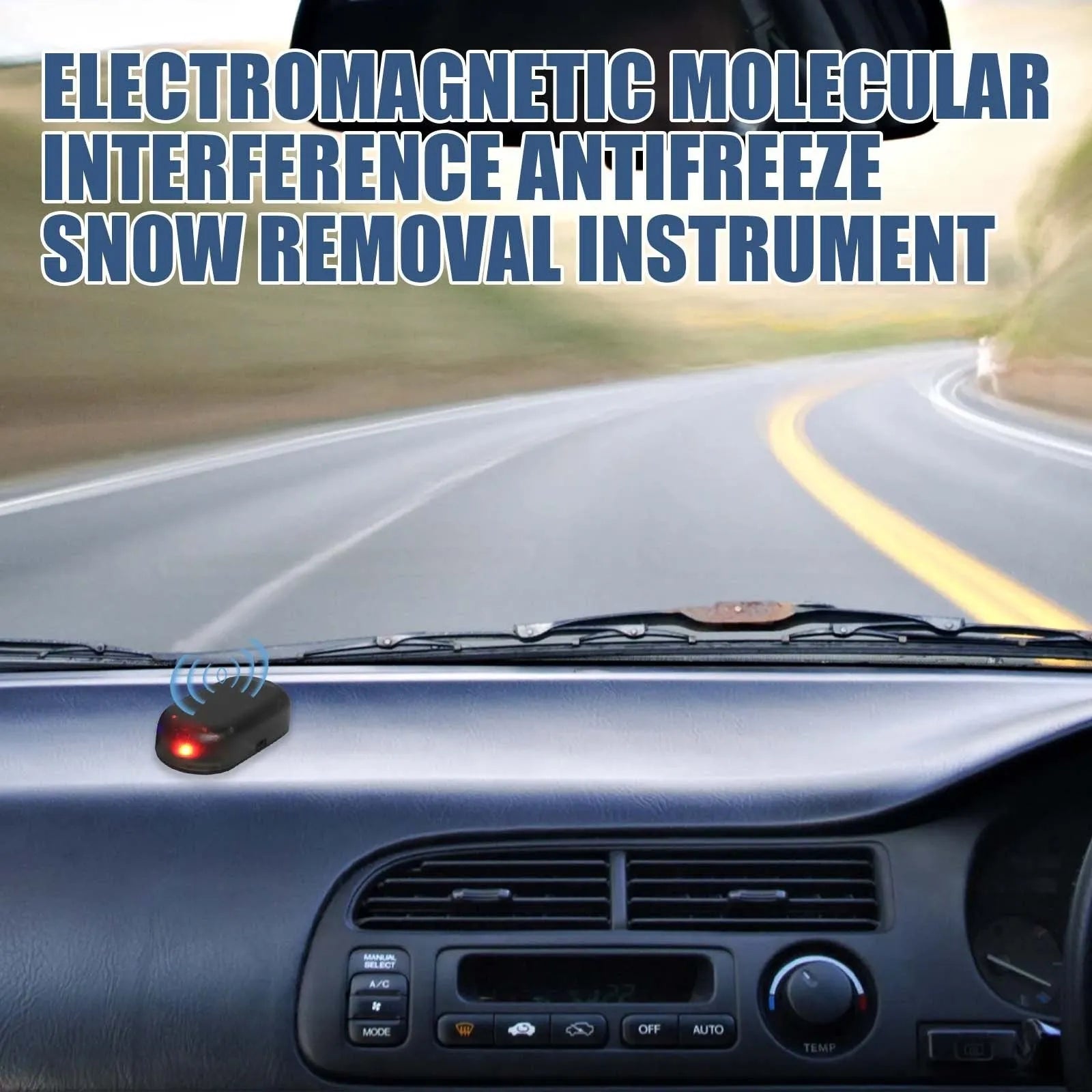 Black car snow removal deicer with special glass element measuring 5 x 2.6 x 1.5 cm for melting snow on windscreens