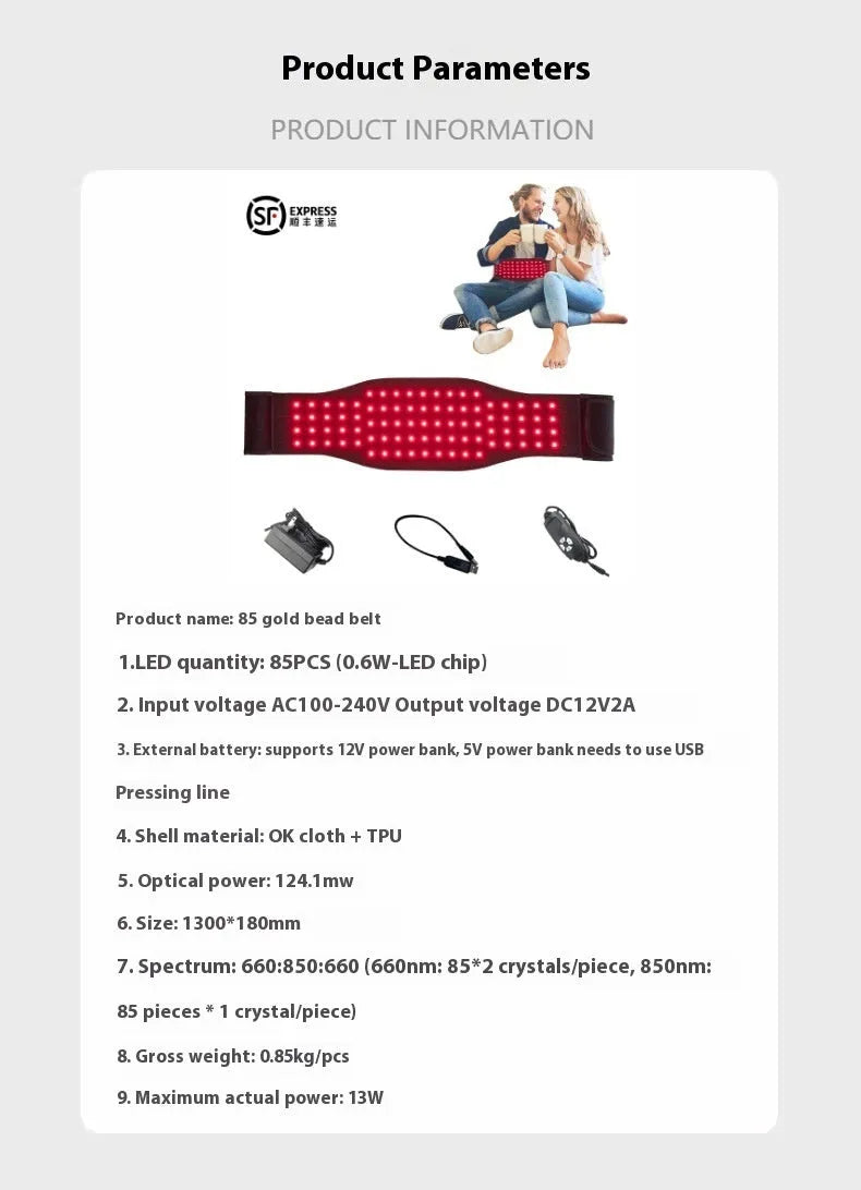 Black infrared physical therapy belt for waist pain relief with adjustable settings