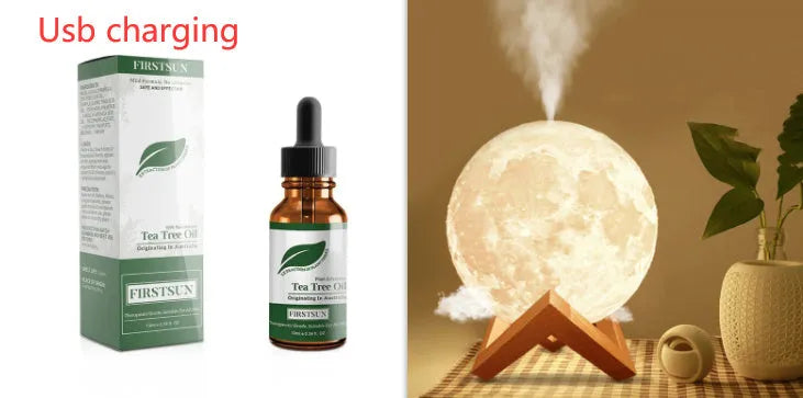 Lunar humidifier night light with wood finish, 13cm round design