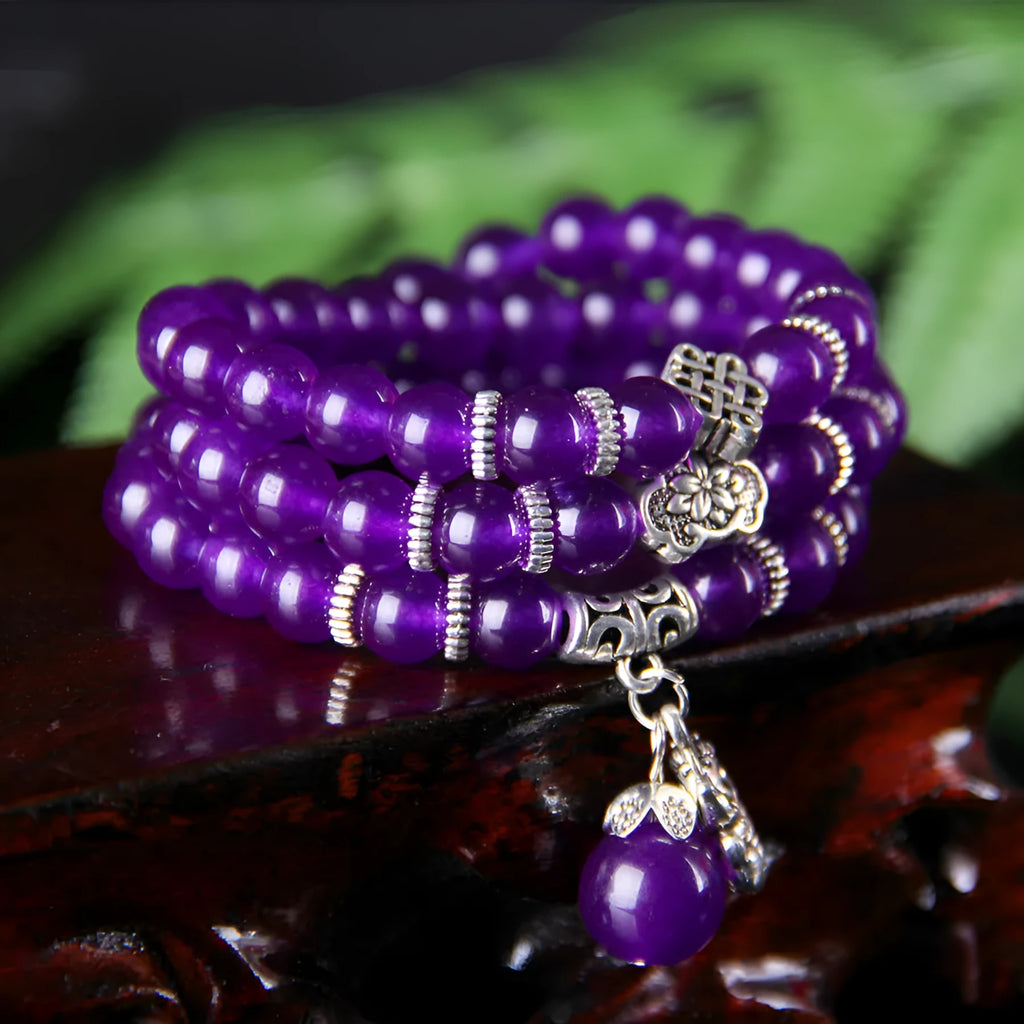 Natural purple chalcedony crystal bracelet women's ethnic style three circles