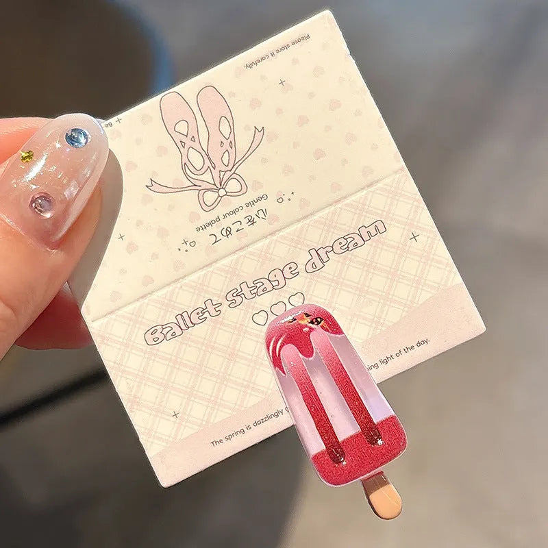 Cartoon ice cream resin barrette for women, sweet girl style side clip, beige colour