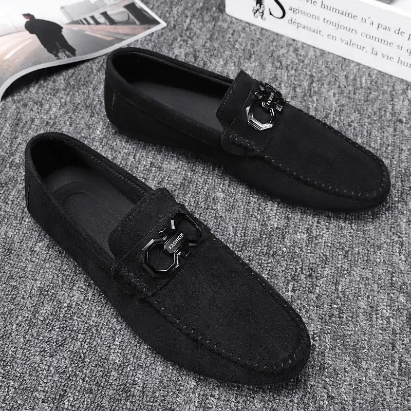 Men's black suede casual shoes with rubber sole, youth trend styling