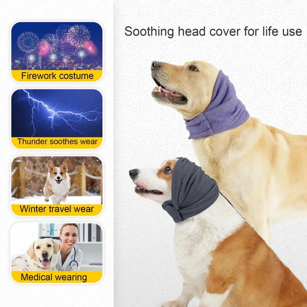 Black dog calming hoodie with ear muffs and closure, sized for medium dogs