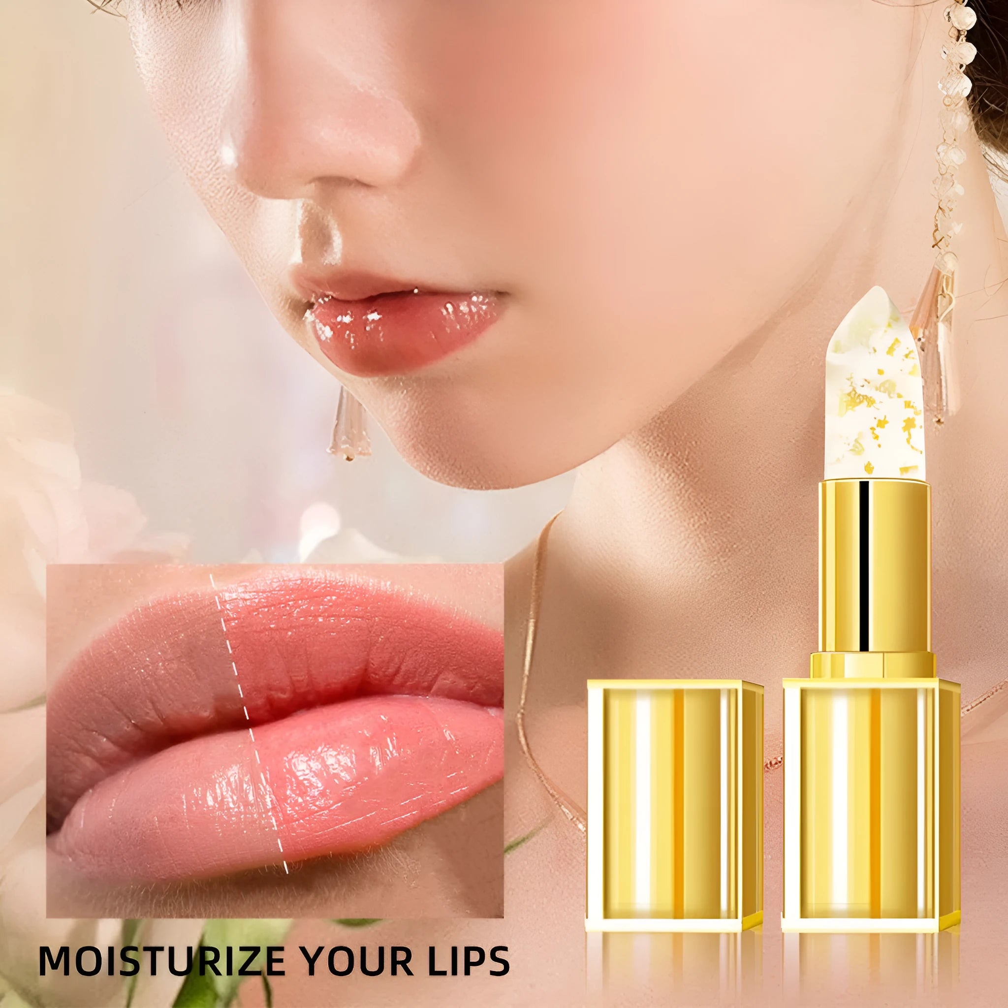 Single gold tube of anti-smudge, warm colour-changing lipstick, shade YB1001, 3.5g.