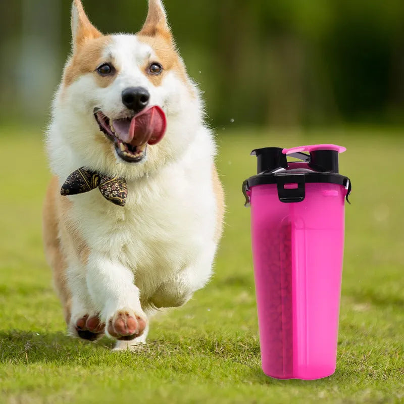 2-in-1 portable pet water and food cup in white, 350ml capacity, made from PP plastic