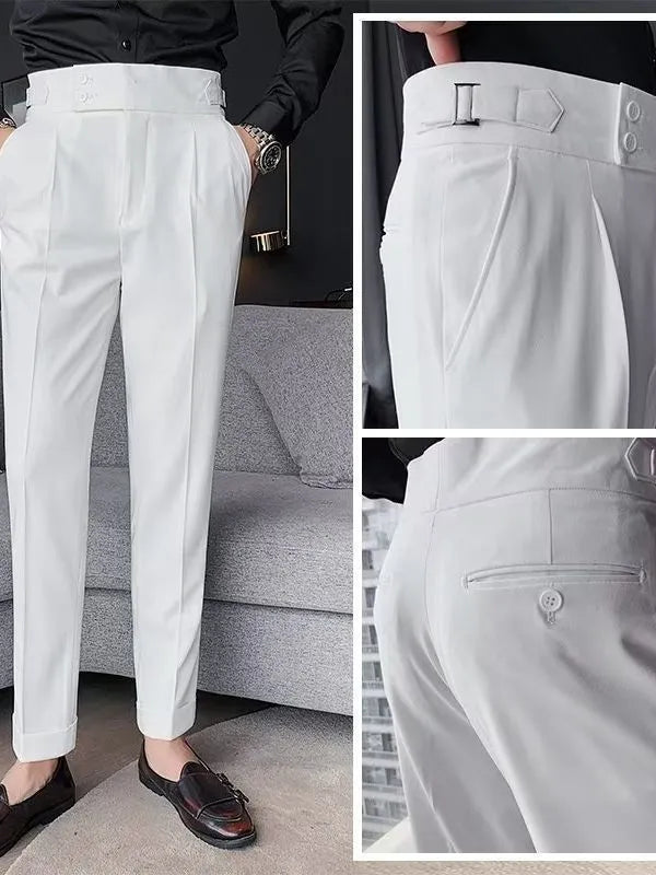 Autumn retro high waist straight casual trousers in black, cotton blend fabric, women's straight leg pants