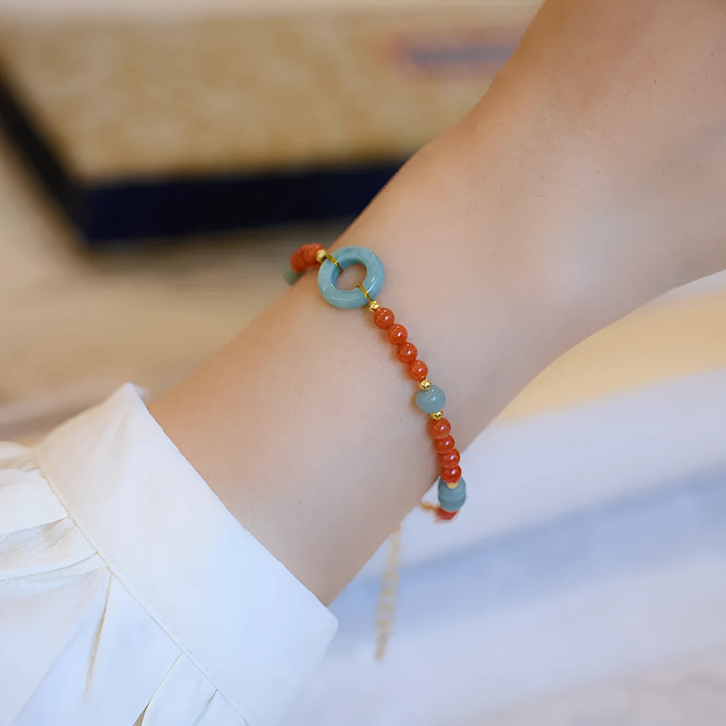 Natural South Red agate bracelet for women with 4mm beads, adjustable 15.5-18cm, Chinese style
