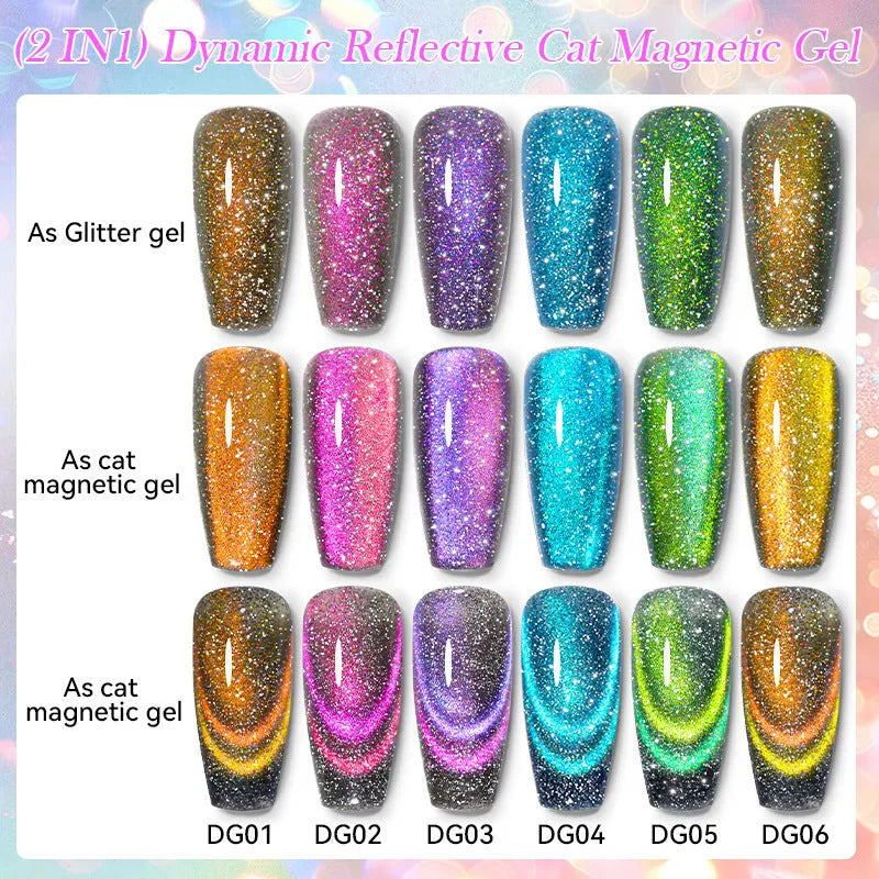 Cat eye series UV gel nail polish with diamond glitter fragments in six colour styles
