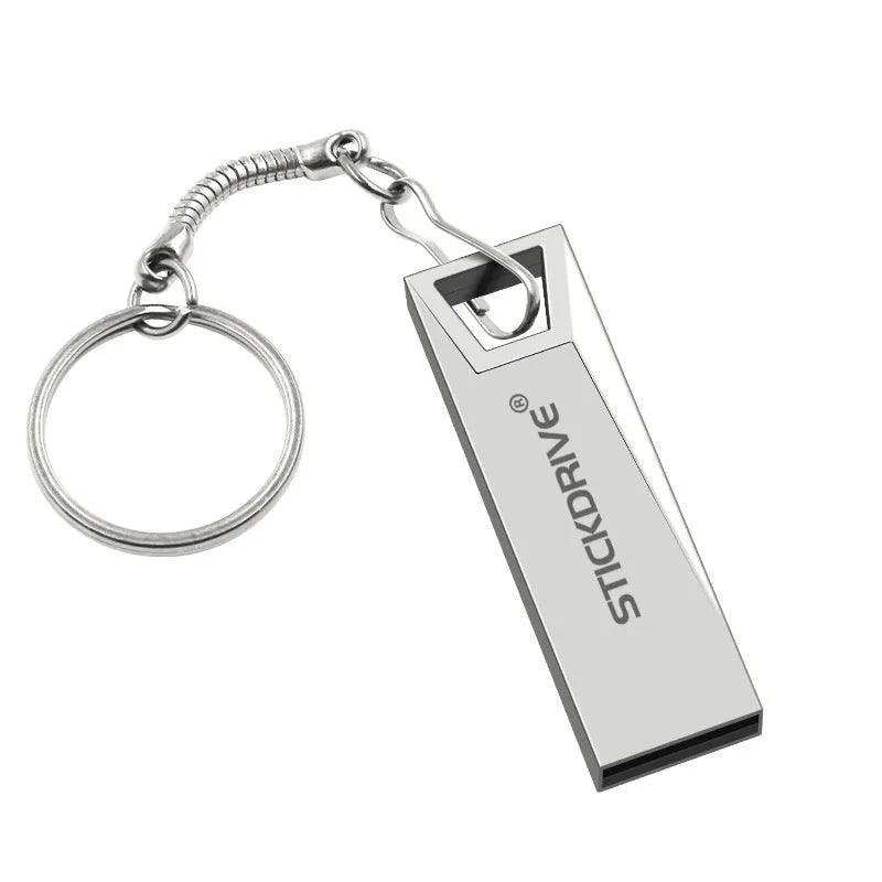 Silver metal USB flash drive on a black lanyard, shown as a wearable necklace.