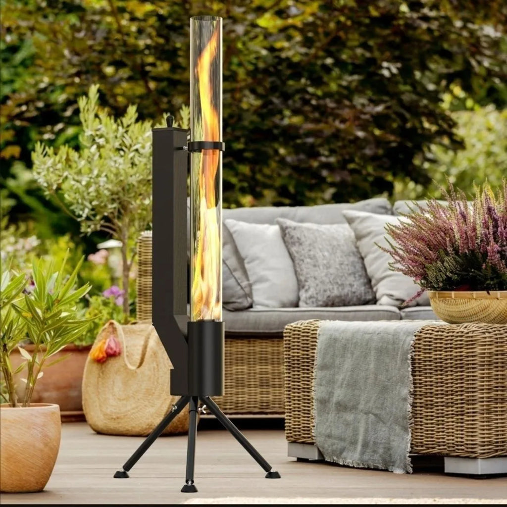 Vertical iron wood burning rocket furnace heating stove for courtyard and patio use