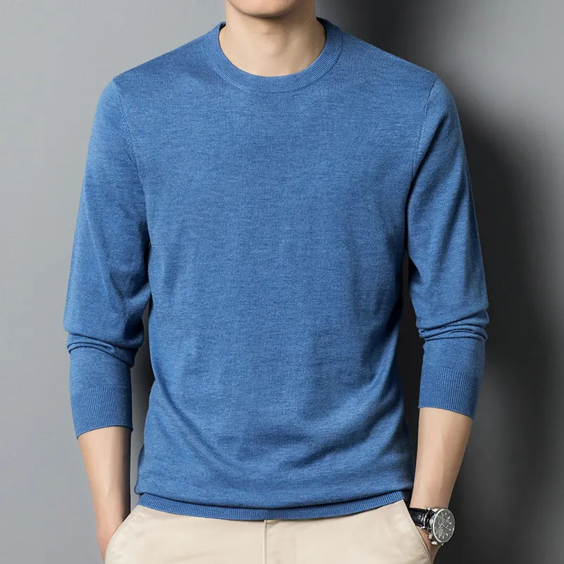 Men's fine yarn heavy sweater in light blue – pullover style for autumn winter – size M to 4XL