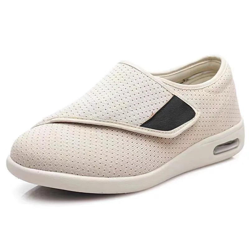 Widening leisure mother shoes with Velcro fastening in beige colour with rubber sole