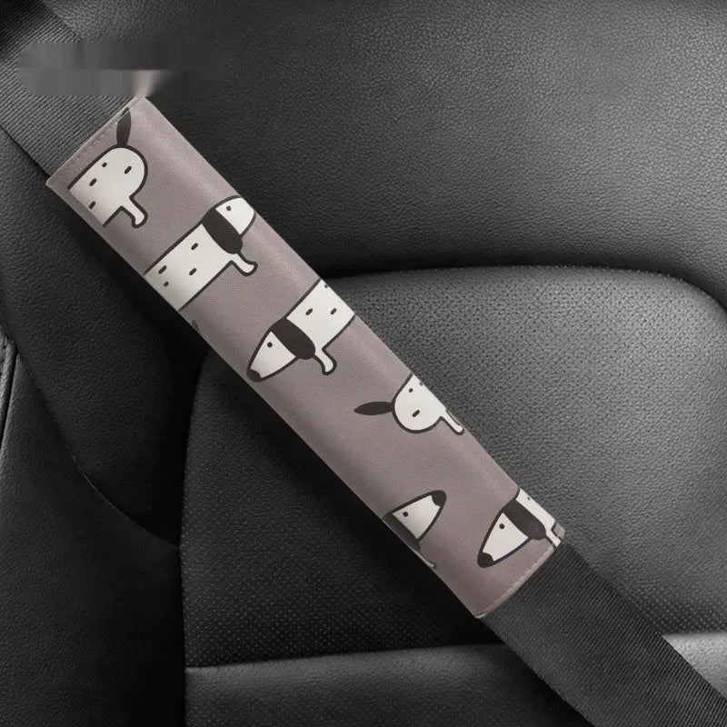 Cute cartoon sausage dog design PU leather seat belt shoulder pad protector 14x22cm
