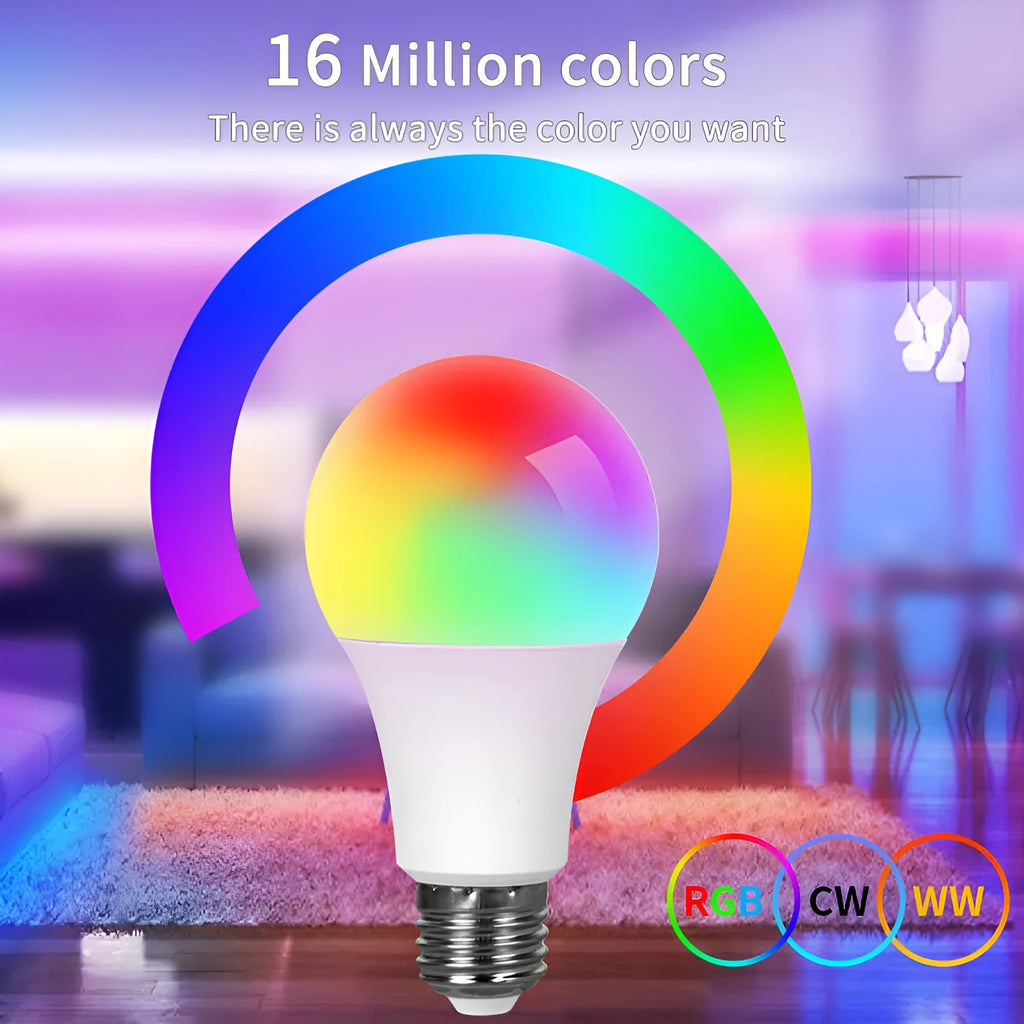 Graffiti WiFi Bluetooth smart bulb with RGB electrodeless dimming, 9W/15W, socket-powered, IP20 indoor use