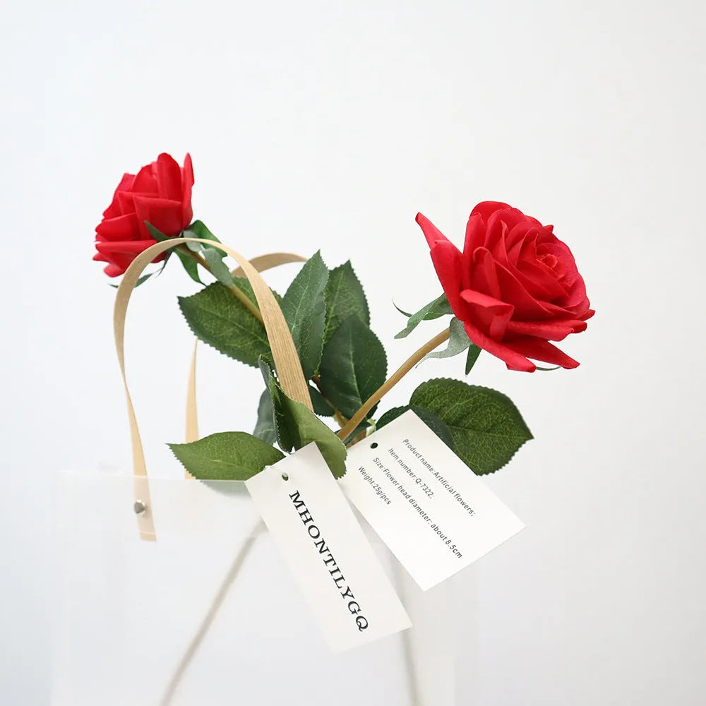 Artificial silk flower bouquet measuring approximately 42cm long with 8.5cm flower heads in multiple colour options