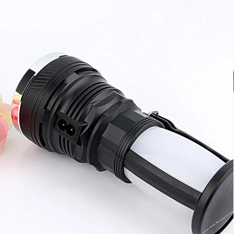 Black solar and USB charging LED emergency flashlight for outdoor use