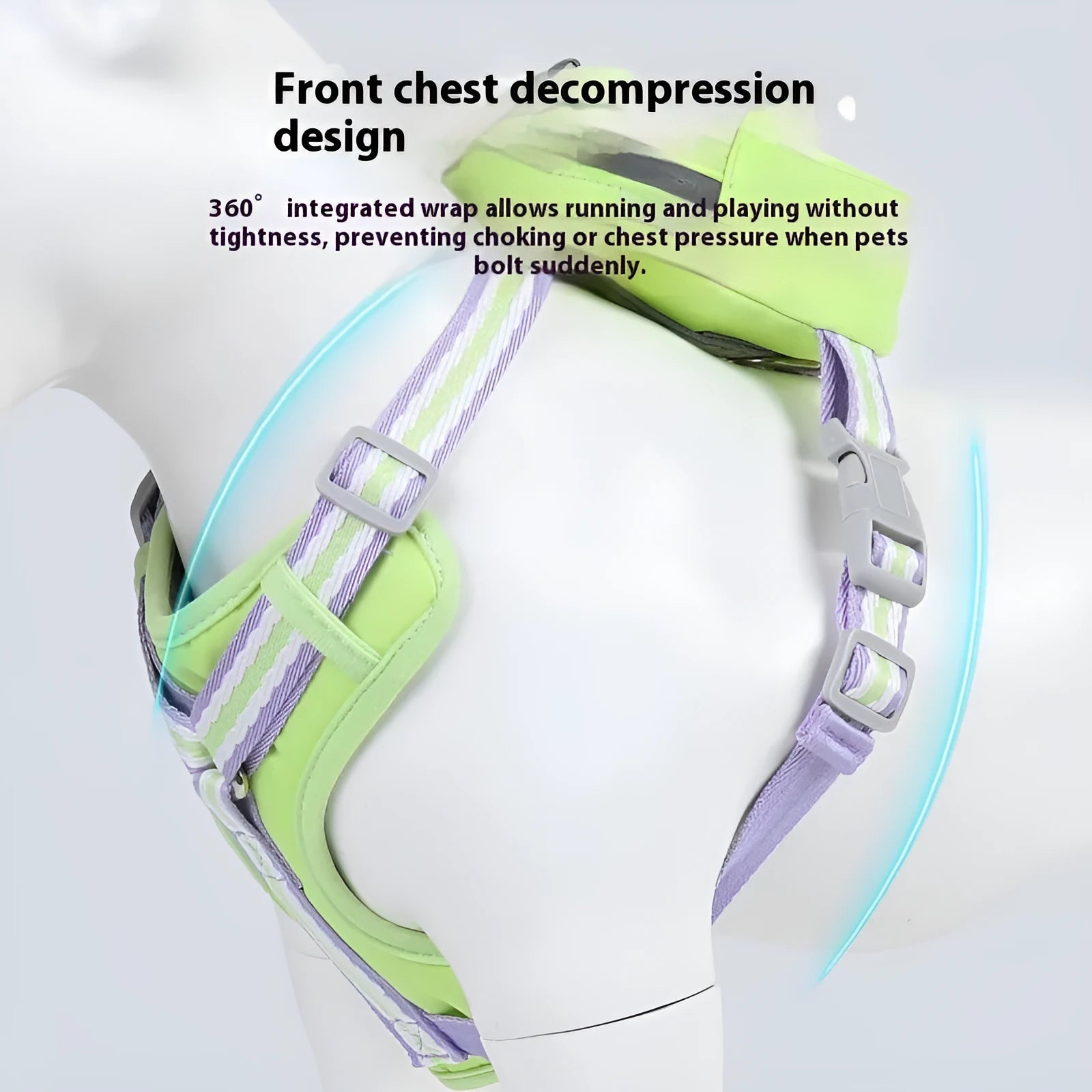 Explosion-proof anti-strangulation pet harness in Oxford cloth with attached holding rope.