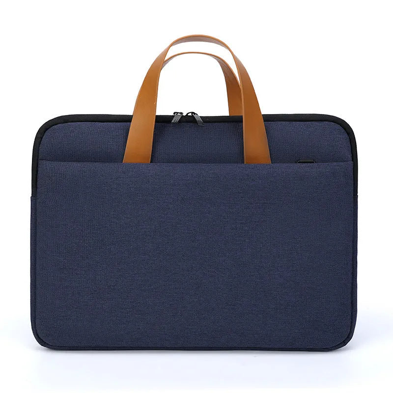 Oxford lightweight laptop bag in blue, horizontal square shape, zipper closure, 14 inch size