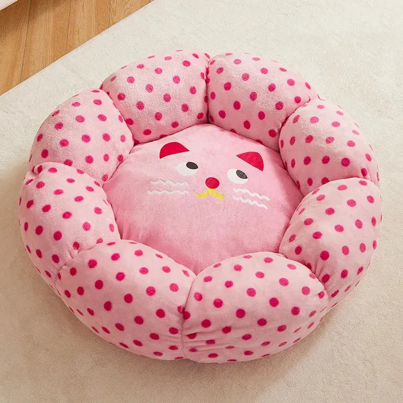 Pink dot fabric cat nest with cushion, suitable for cats up to 20 pounds, 45cm or 65cm diameter