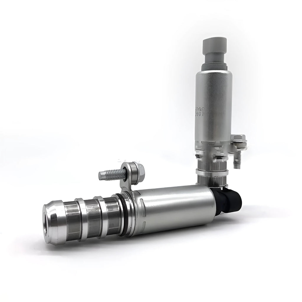 A pair of oil control solenoid valves for Buick and Chevrolet VVT systems.
