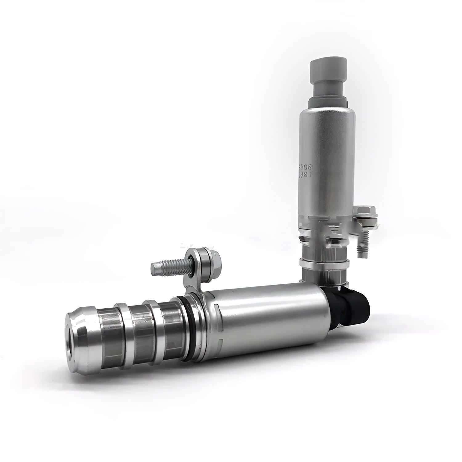 A pair of oil control solenoid valves for Buick and Chevrolet VVT systems.