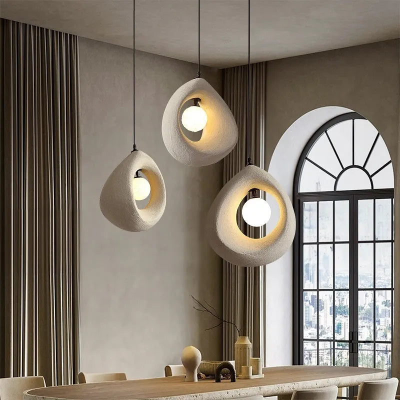 Retro style pendant chandelier with milky white lampshade for dining room or living room