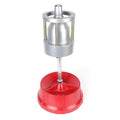 Portable manual hub balancer with aluminium head and bull's eye level on enamel base.