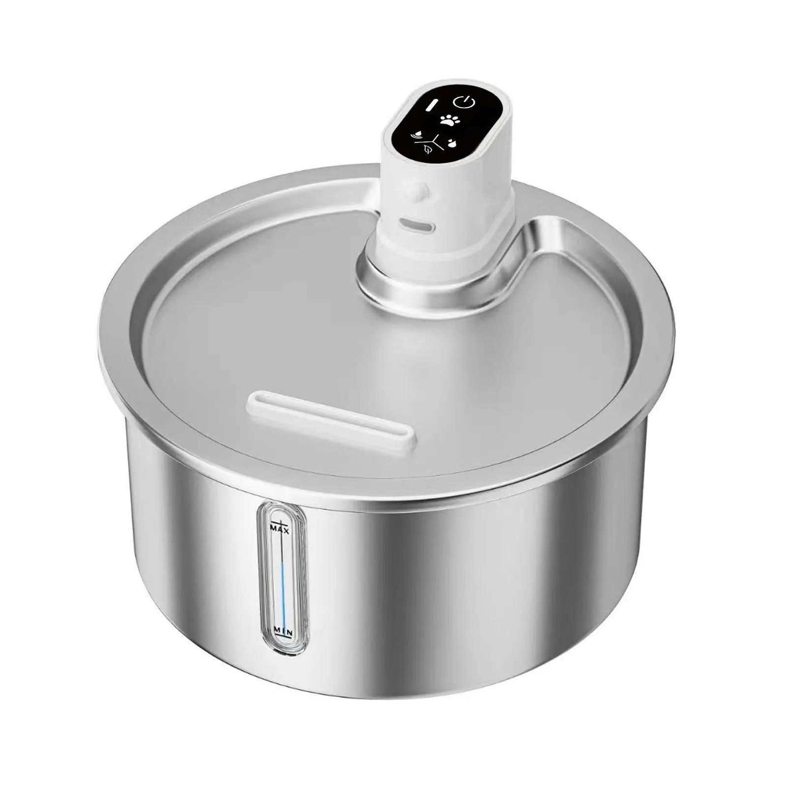 Black and white stainless steel pet water fountain with temperature control base