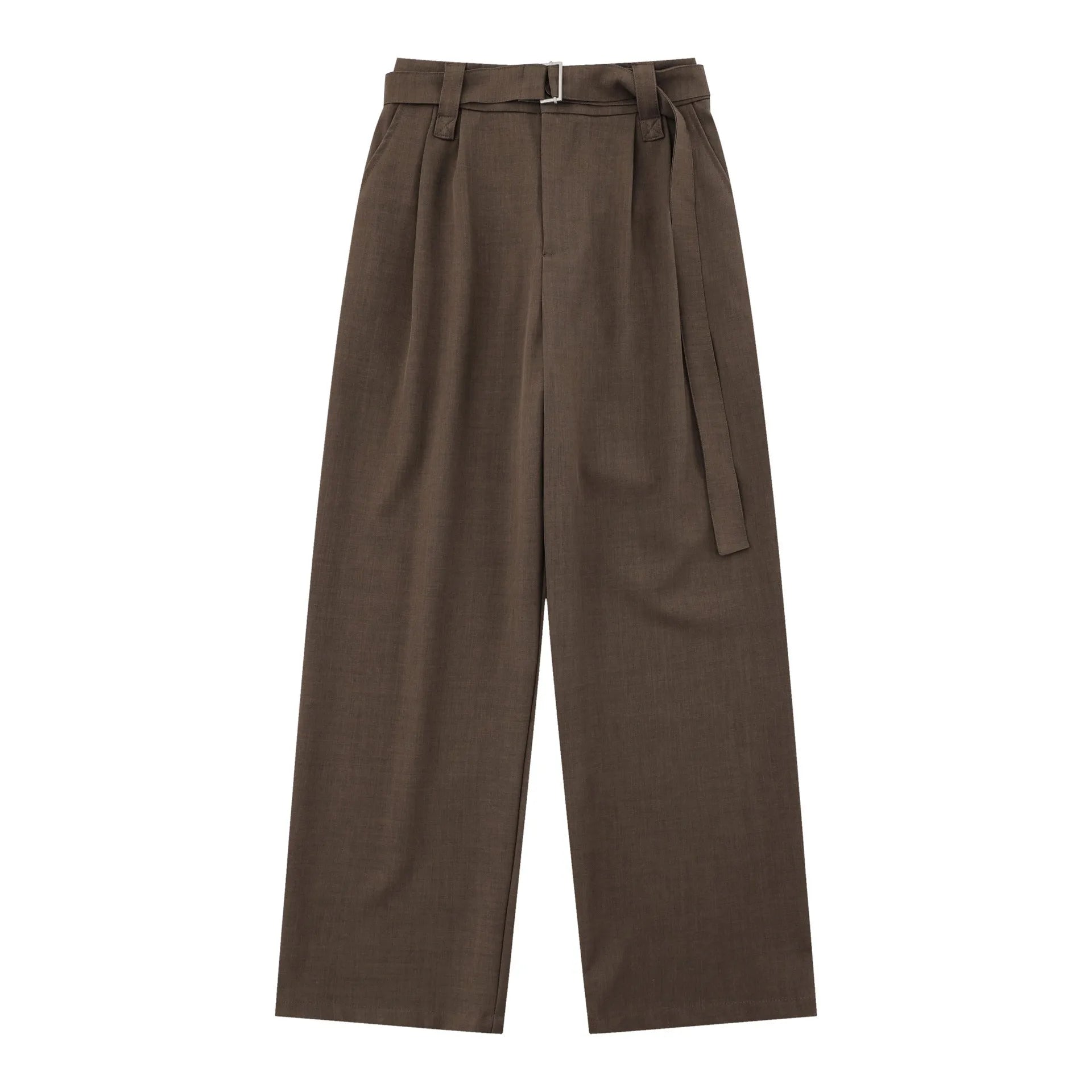 Loose high waist wide-leg trousers in black and brown polyester for women, S to XL sizes