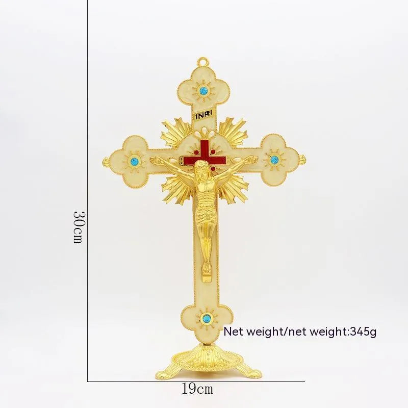Micro-inlaid metal ornament in gold blue diamond finish, zinc alloy die cast, 30x19cm geometry shape