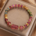 Candy color tourmaline strawberry quartz pi xiu bracelet 17cm women pink red crystal electroplating beads