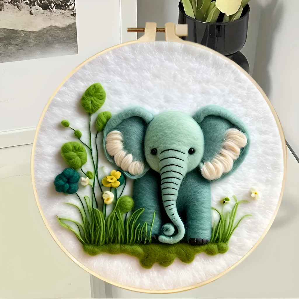 Round linen fabric embroidery kit 20x20cm with free frame flowers grass leaves three-dimensional blanket painting