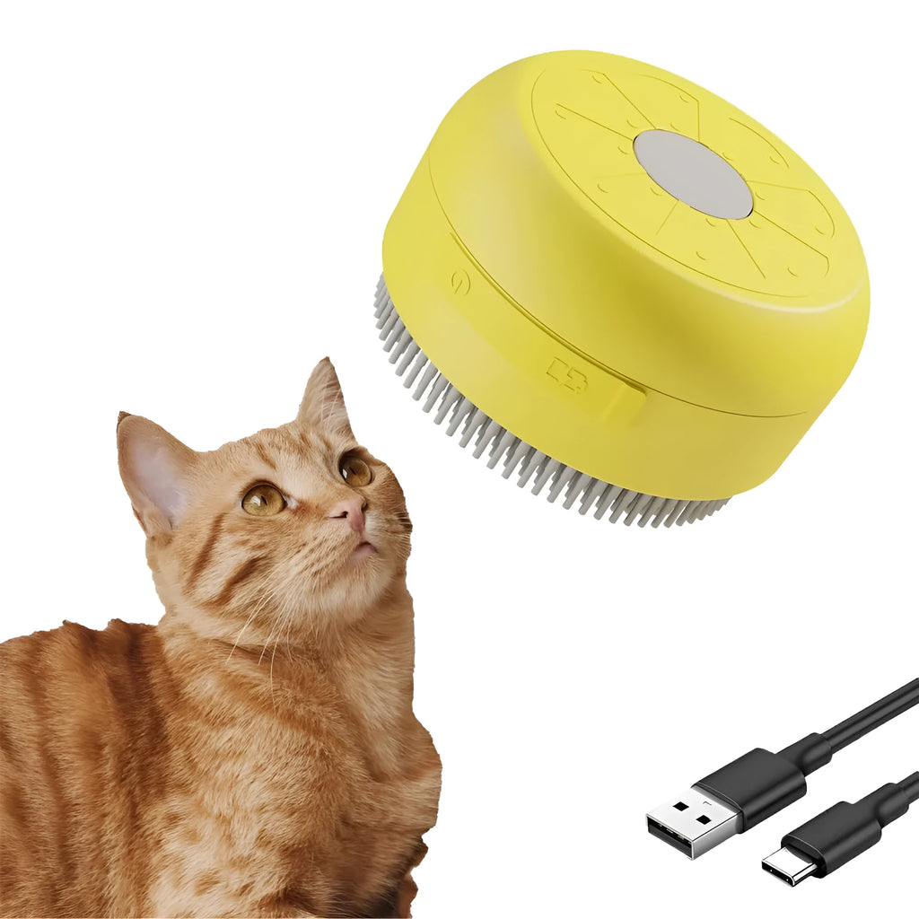 Green rechargeable cat steam brush with silicone bristles and ergonomic handle