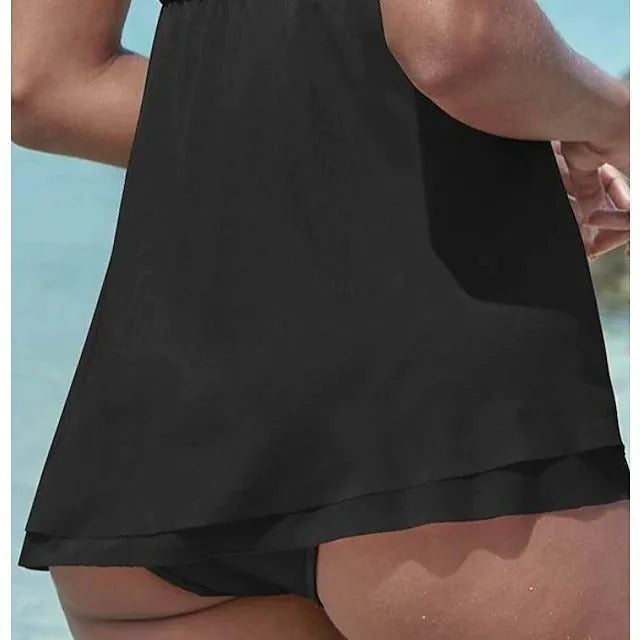 Women's strapless one-piece swimsuit in solid colour polyester, available in pink, blue, black, and picture colour