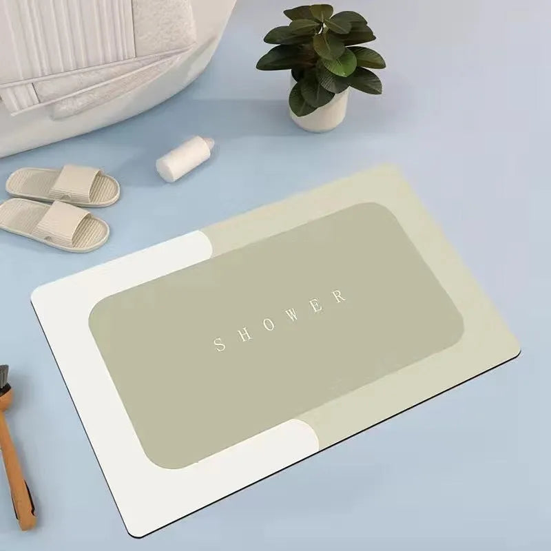 Oval super absorbent quick-dry bath mat with non-slip rubber bottom in grey, 40x60cm