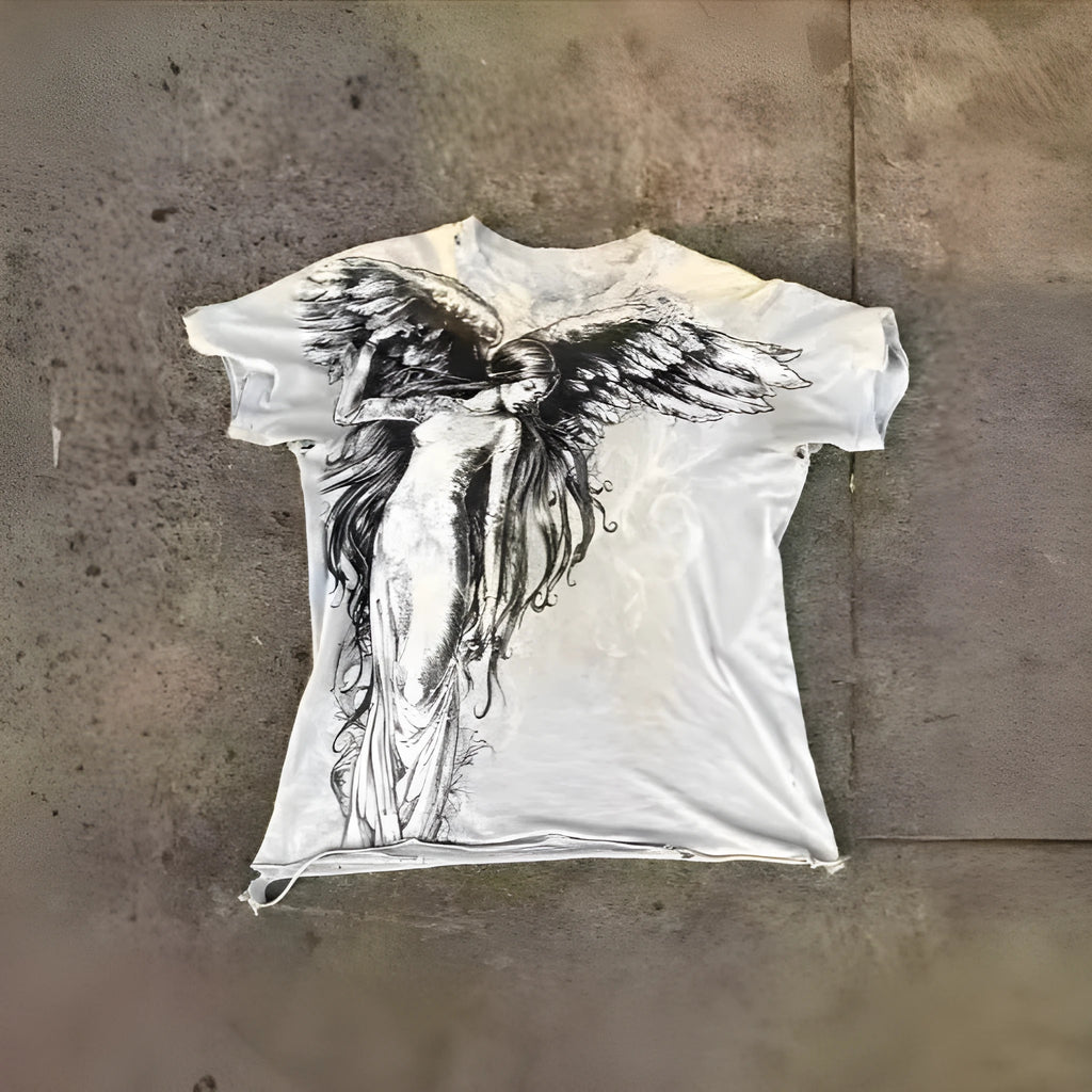 Men's gothic style short sleeve t-shirt with a cartoon pattern print in colour HQ929.