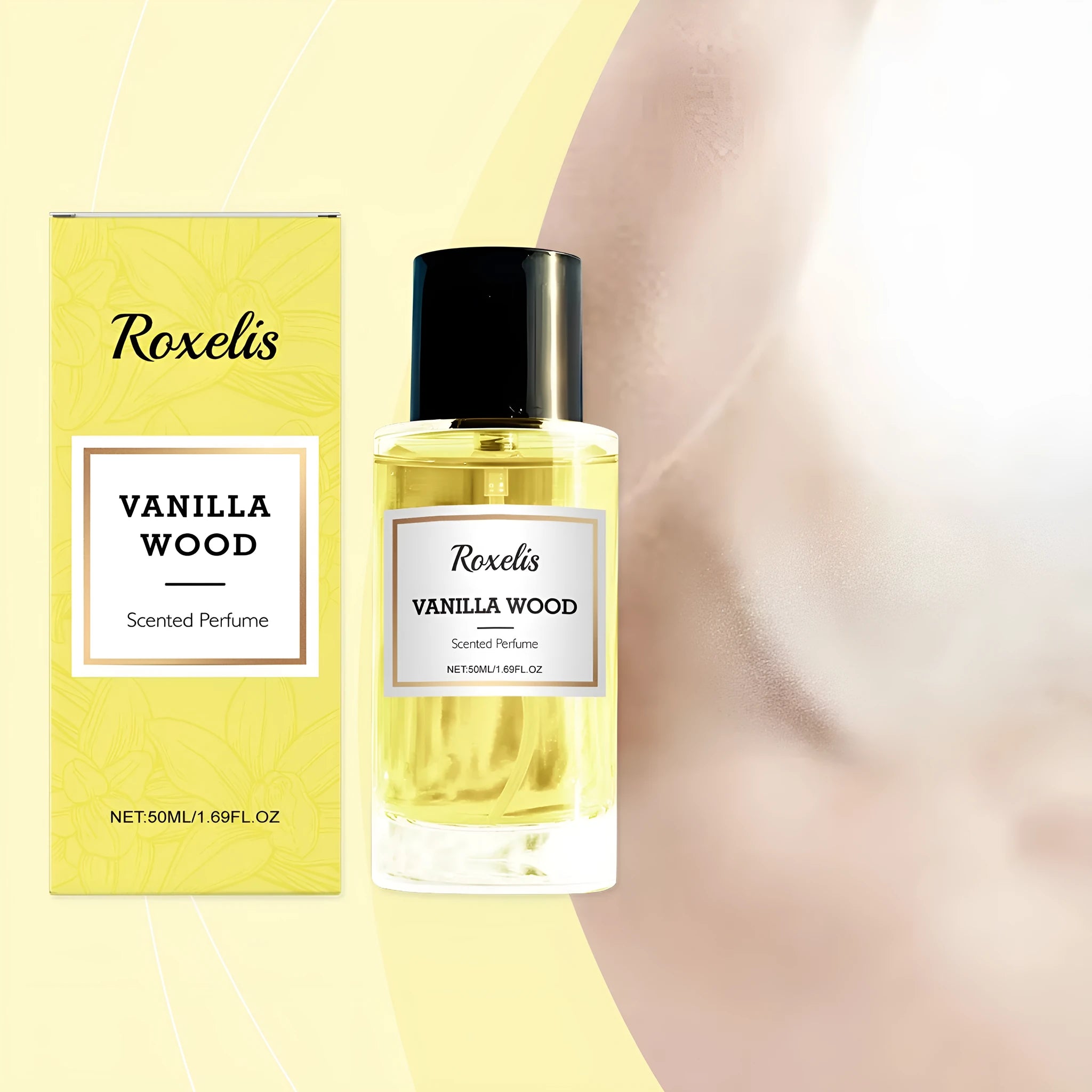 50ml clear bottle of vanilla musk ebony bark perfume eau de parfum unisex