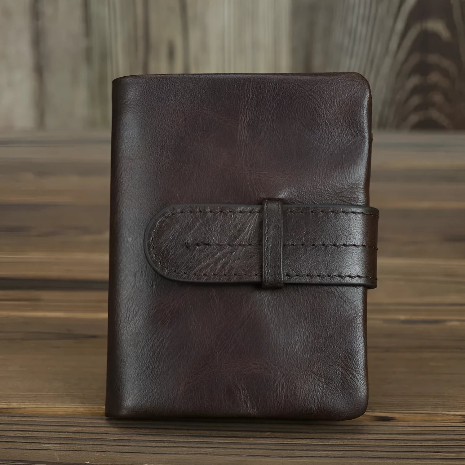 Genuine leather multi-card-slot women's wallet in brown long size with sewing thread detailing