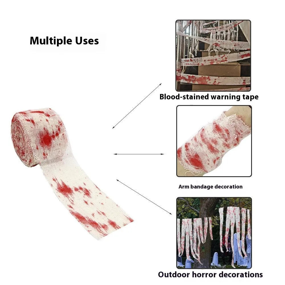 Halloween bloody horror dyed gauze bandage on 8cm wide polyester fabric roll